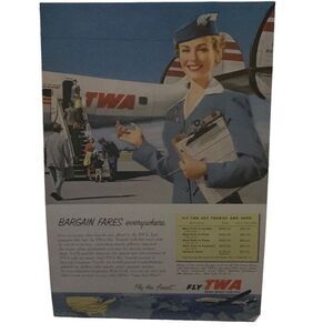 Vintage 1954 TWA Bargain Fares Everywhere Ad Advertisement